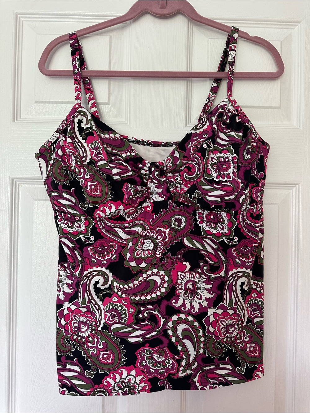 Lands’ End Women's Fuchsia Paisley Print Swim Suit Tank Top size 16